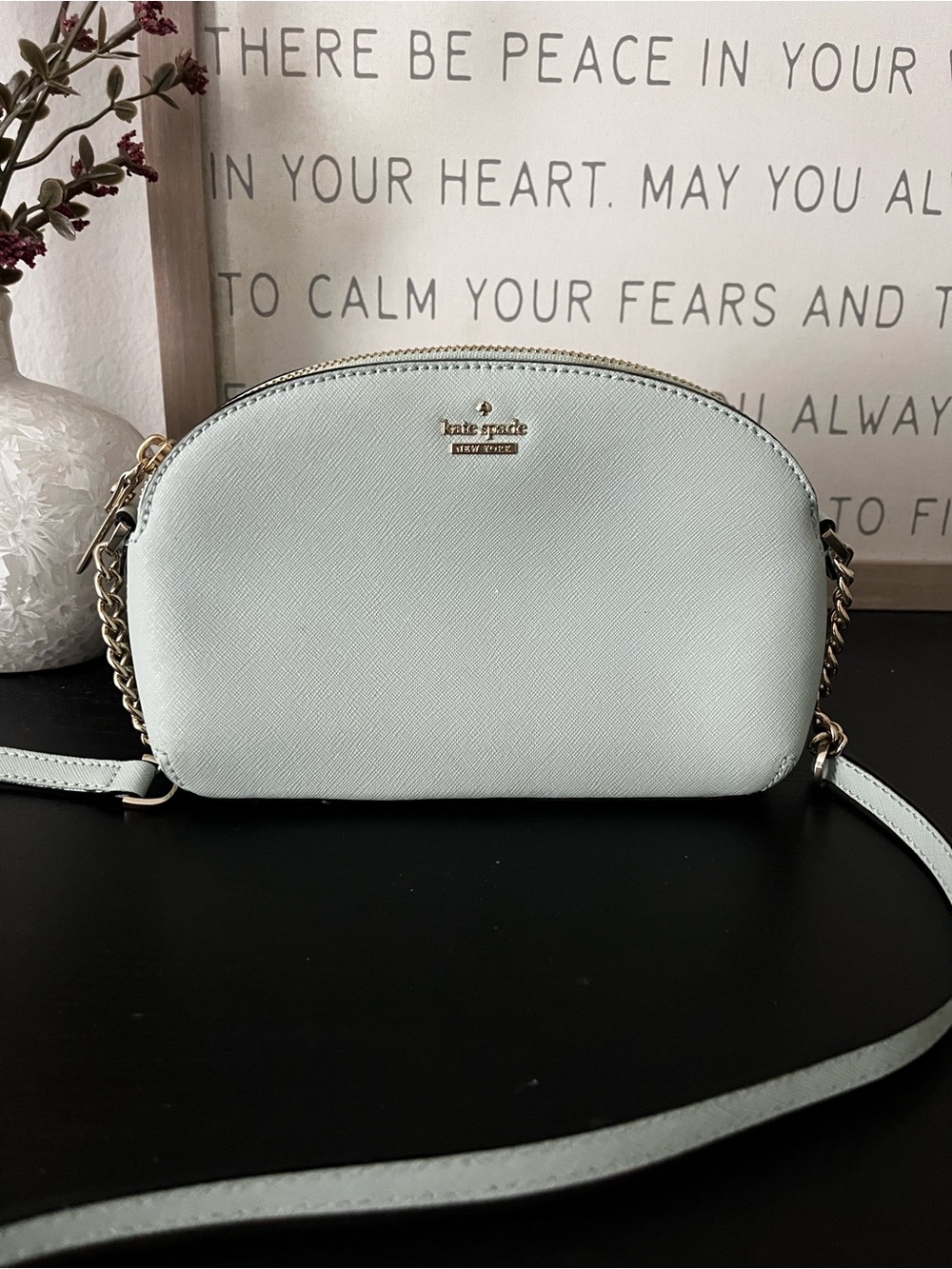 kate spade mint green saffiano crossbody with gold chain